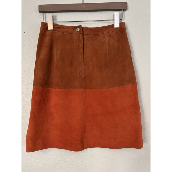 Opening Ceremony Soft Suede Brown & Terracotta Colorblock A-line Skirt Size 2 - Picture 3 of 8